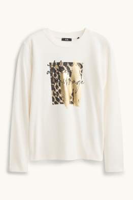 Tricou cu mânecă lungă - regular fit - imprimeu de leopard - aspect lucios