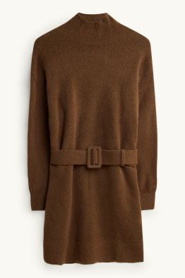 Gebreide jurk met ceintuur - straight fit