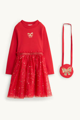 Schleife und Sterne - Set - Kleid und Tasche - 2 teilig