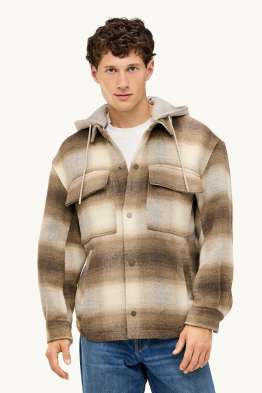 Veste-chemise avec capuche - relaxed fit - col kent - à carreaux