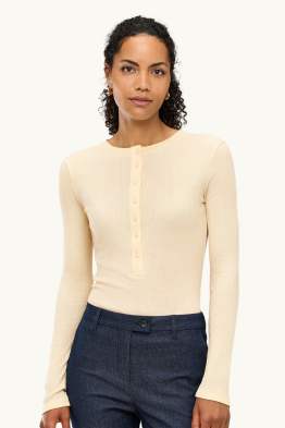 Henley-Shirt - Slim Fit - gerippt