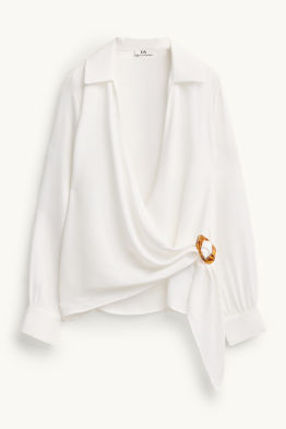 Satijnen wikkelblouse met geknoopt detail