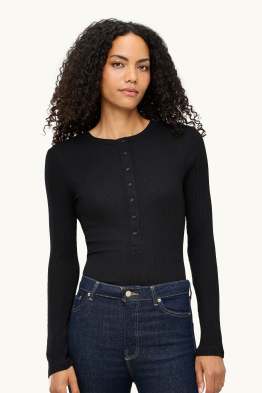 Henley-Shirt - Slim Fit - gerippt