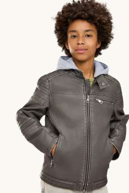 Blouson motard avec capuche - matière synthétique