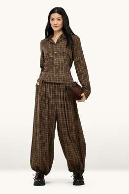 Pantalons orientals - mid waist - barrel leg - de quadres