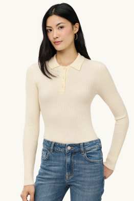 Polo à manches longues - slim fit - finition côtelée