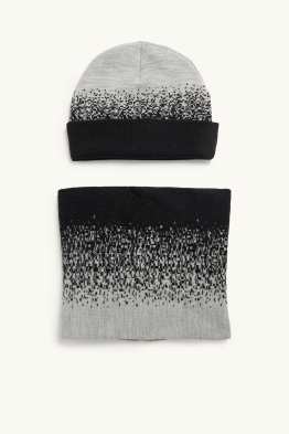 Set - Beanie und Loop Schal - 2 teilig - gemustert