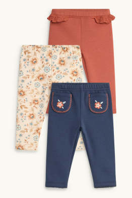 Confezione da 3 - fiorellini - leggings per neonate - con fodera in pelo