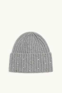 Muts met strass-steentjes en parels - geribd