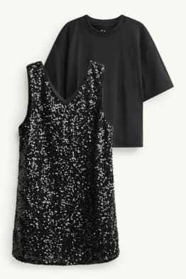 Set - T-shirt en jurk met pailletten - 2-delig