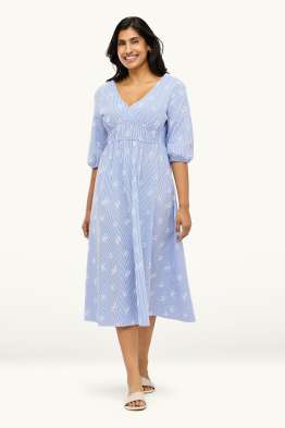 Empirekleid mit V-Ausschnitt - bestickt - gestreift