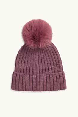 Muts met pompon - geribd - glanseffect