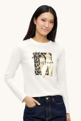 Tricou cu mânecă lungă - regular fit - imprimeu de leopard - aspect lucios