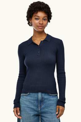 Poloshirt met lange mouwen - slim fit - ribstof