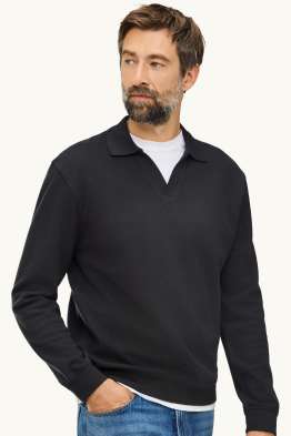 Langarm-Poloshirt - Relaxed Fit - gerippt
