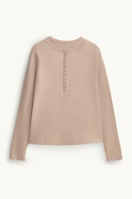 Henley-Shirt - Slim Fit - gerippt