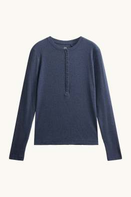 Henley-Shirt - Slim Fit - gerippt