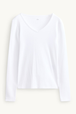 Langarmshirt mit V-Ausschnitt - Slim Fit