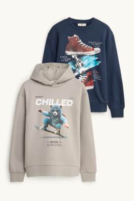 Confezione da 2 - orso e skateboard - felpa con cappuccio e maglia girocollo