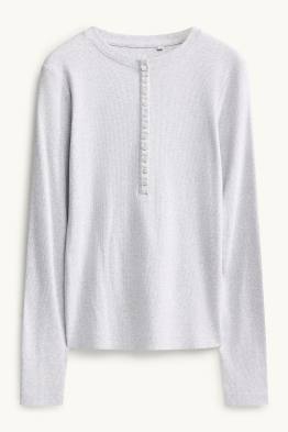 Henley-Shirt - Slim Fit - gerippt