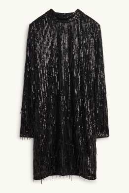 Jurk van chiffon met pailletten en franjes - straight fit