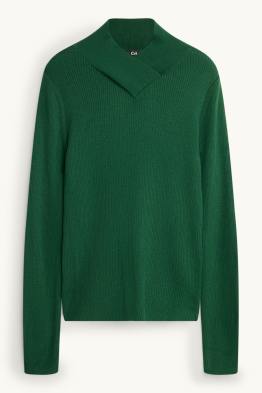 Pullover mit V-Ausschnitt - gerippt - Woll-Mix