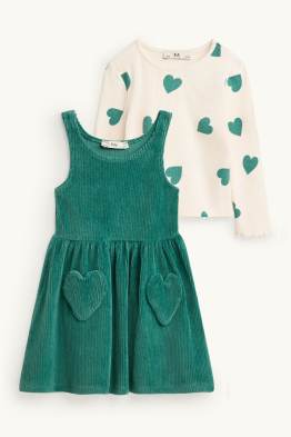 Herz - Set - Cordkleid und Langarmshirt - 2 teilig