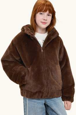 Faux fur jacket with hood