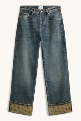 Baggy jeans - mid-rise waist - floral