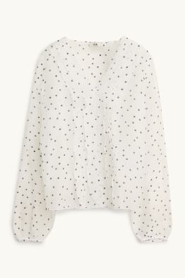 Chiffon blouse with V-neck - polka dot