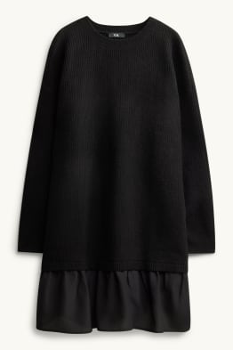 Knitted dress - ribbed - 2-in-1 look