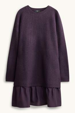 Knitted dress - ribbed - 2-in-1 look
