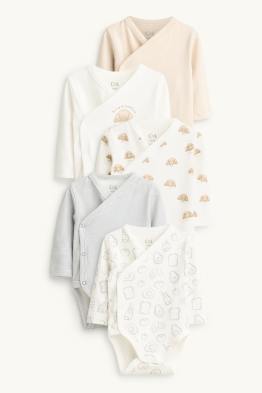 Multipack of 5 - breakfast and croissant - wrapover baby bodysuit