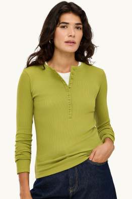Henley T-shirt - slim fit - ribbed