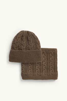 Ensemble - bonnet et tour de cou - 2 pièces - motif tressé