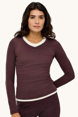 Long sleeve top with V-neck - slim fit