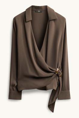 Satijnen wikkelblouse met geknoopt detail