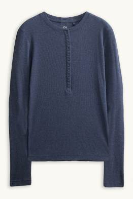 Henley-Shirt - Slim Fit - gerippt