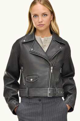 Blouson motard avec ceinture - matière synthétique