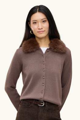 Cardigan con riporto di ecopelliccia