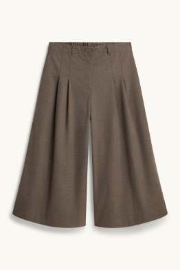 Pantaloni culotte din flanel - talie medie - wide leg