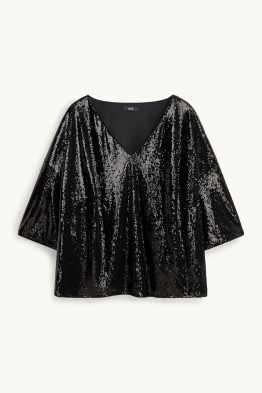 Blouse met pailletten en V-hals
