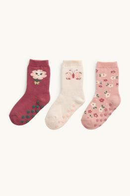 Multipack 3er - Blume - Noppensocken mit Motiv