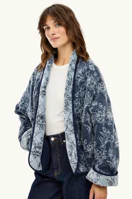 Jeans-Kimono - geblümt