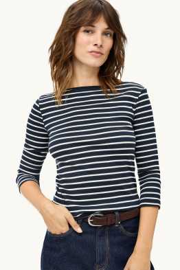 Haut à manches longues - slim fit - finition côtelée - à rayures