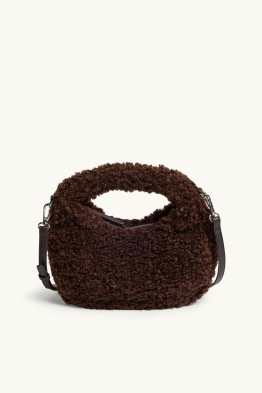 Borsa a tracolla in pelo teddy con spallaccio staccabile