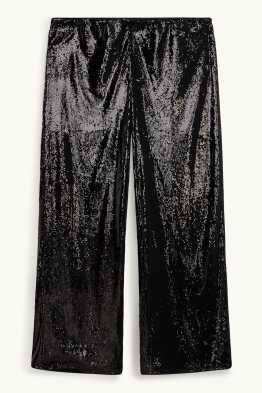 Pajetkové kalhoty - high waist - wide leg