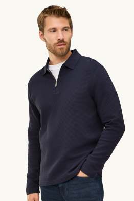 Long sleeve polo shirt - regular fit - ribbed