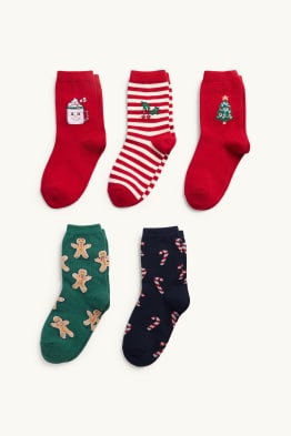 Set van 5 paar - denneboom - kerstsokken met motief