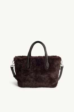 Faux fur crossbody bag with detachable bag strap